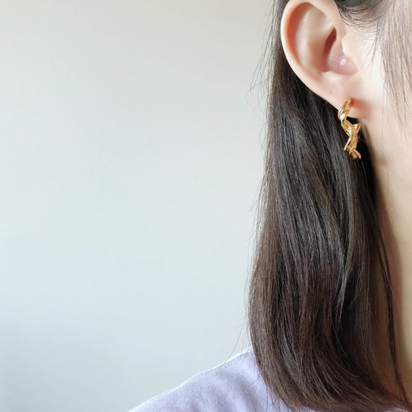 Gold Twisted Hoop Earrings - Picture 5 of 5